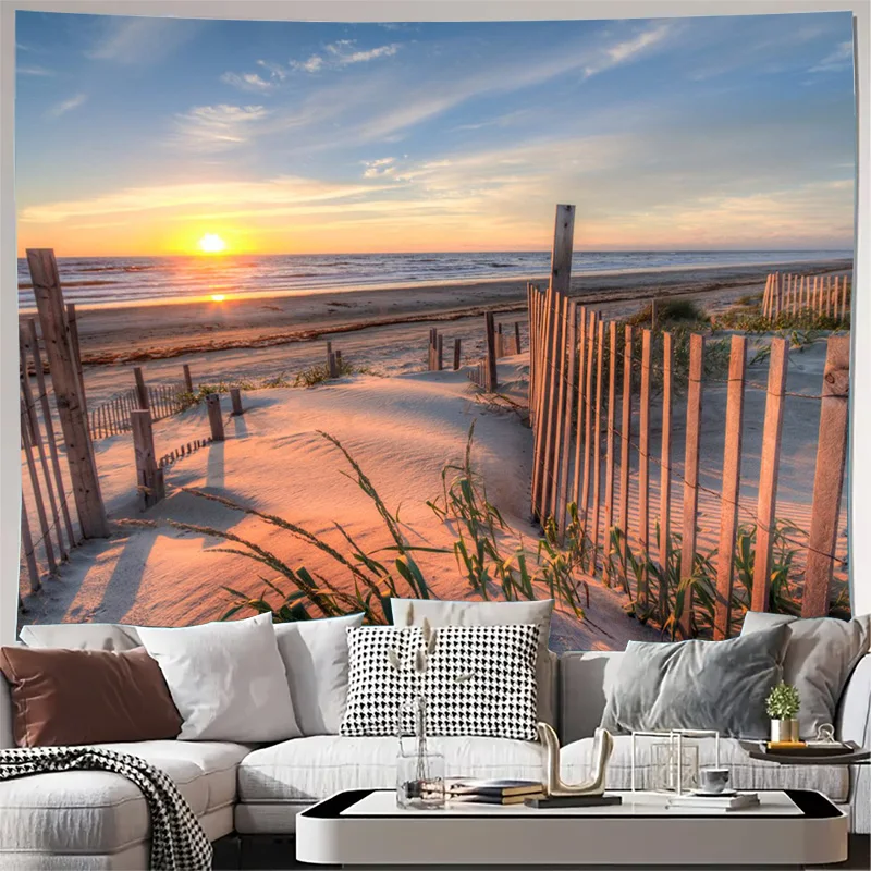 Coastal Beach Sunset Tapestry Wall Hanging Bohemian Boho Decor Art Canvas Print Ocean View Tropical Nautical Home Decor Room Dec