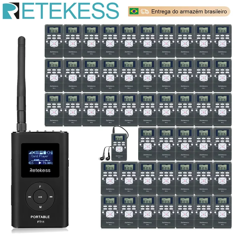 RETEKESS Sistema de áudio sem fio para guias turísticos Transmissor FM FT11 e Receptor de rádio FM PR13 Guia turístico Conferência Igreja