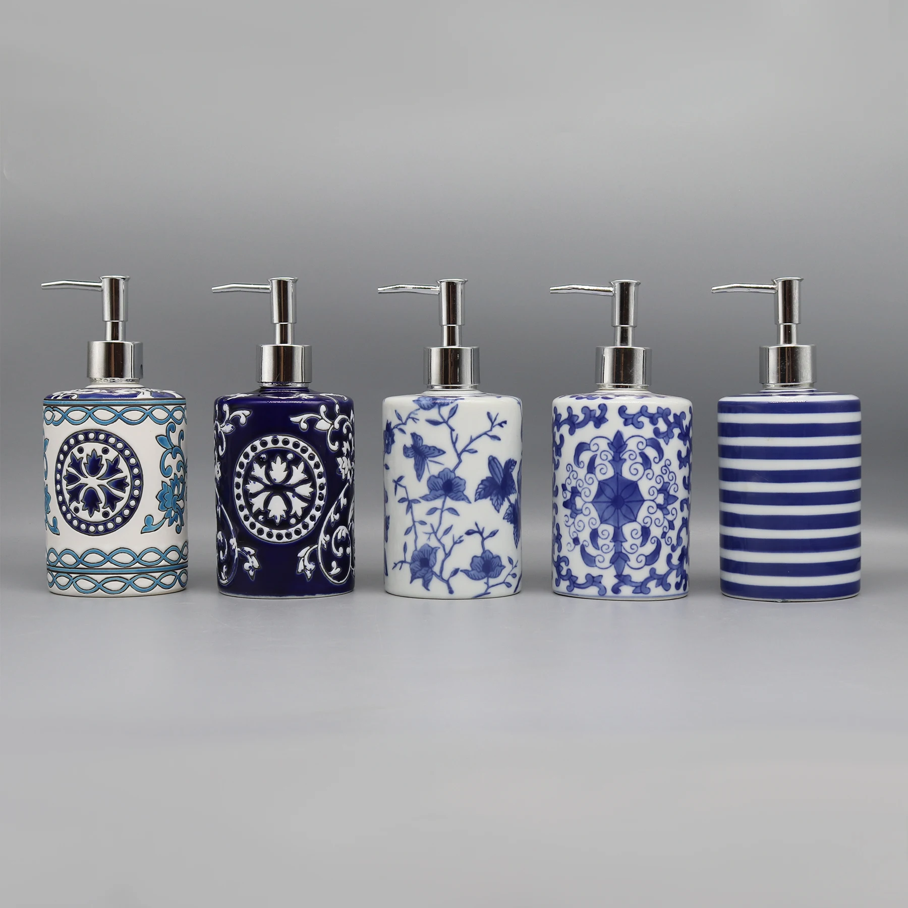 Liquid Soap Dispenser, Blue & White Ceramic, Bathroom Accessory