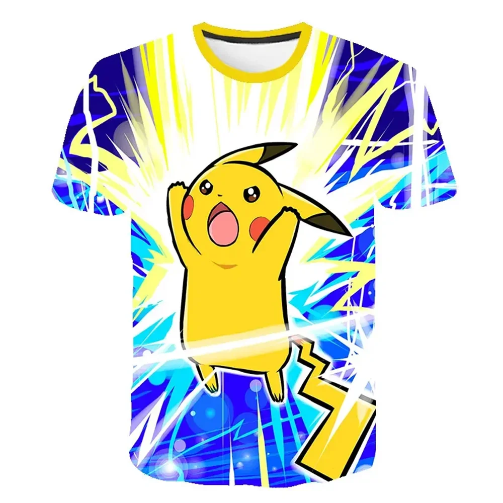 Kaus Gotik Y2K Harajuku Pikachu Jepang Anime Kaus Kasual Jalanan Mode 3D Pria Cosplay Monster Saku Kaus Permainan Anak-anak
