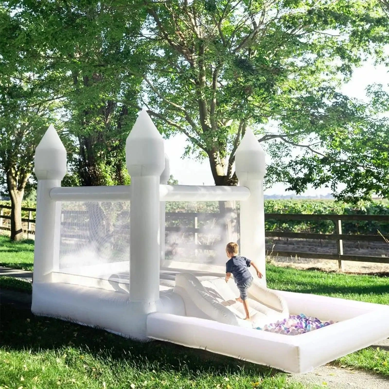 4*2.5M white inflatable castle trampoline with slide ball pool trampoline children playground wedding party event rental