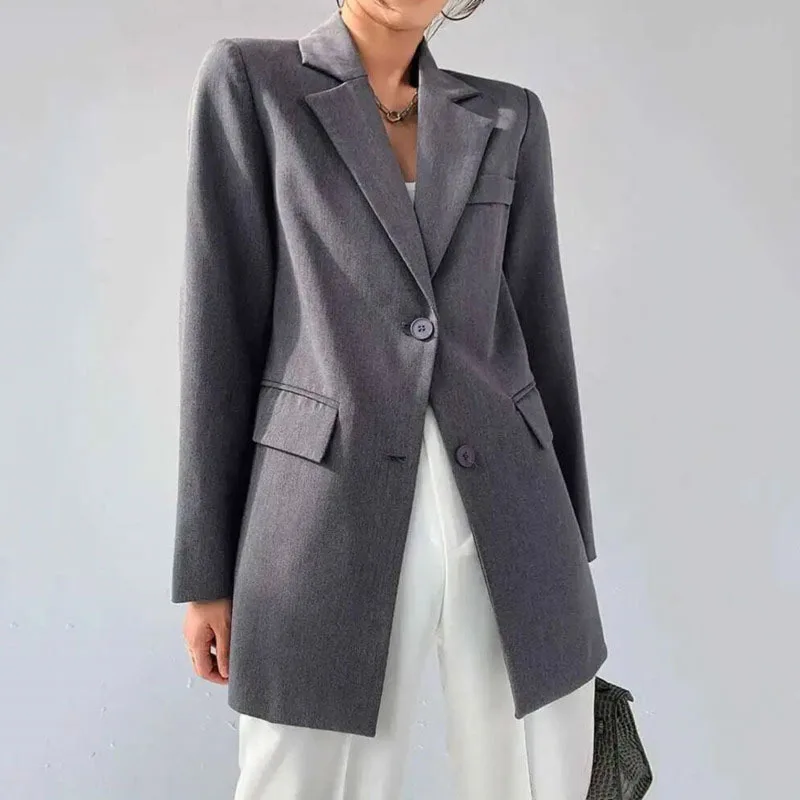 HKSH الخريف جديد المرأة المد السترة بدوره إلى أسفل طوق طويلة الأكمام واحدة الصدر الظهر زرر جيب معطف الموضة الأنيقة HK10695