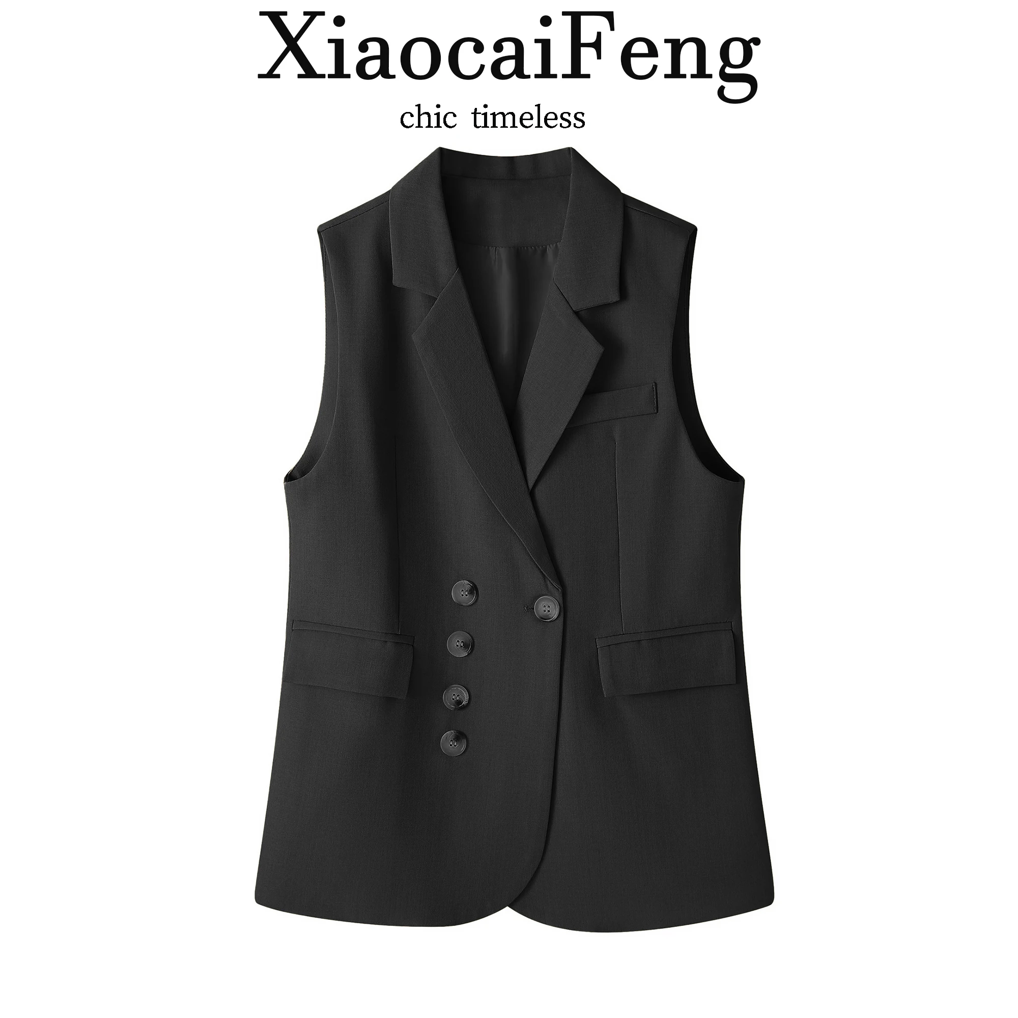 Casual Style Women's Suit Jacket Vest Loose Thin Sleeveless Mid-Length Outerwear Double-Button Closure Other Material