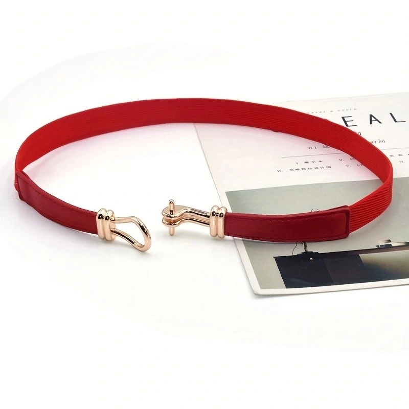 Gepaarde Gesp Riem Dames Decoratieve Tailleband Rok Retro Elastische Dunne Riem Eenvoudige Tailleband