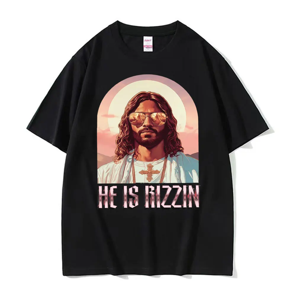 2026 He Ls Rizzin Jesus Rap Easter Jesus Shirt T-shirt Men Clothing Hip Hop Humor Style T Shirt Tops Unisex Comfort Tees Summer
