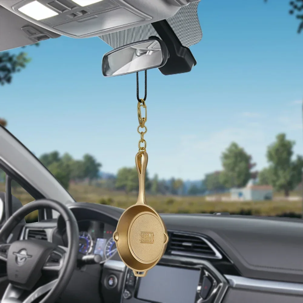 Metal Pans Weapon Styling Car Pendant Car Rear View Mirror Hanging Ornaments Accessories For PUBG Player-unknowns Battlegrounds