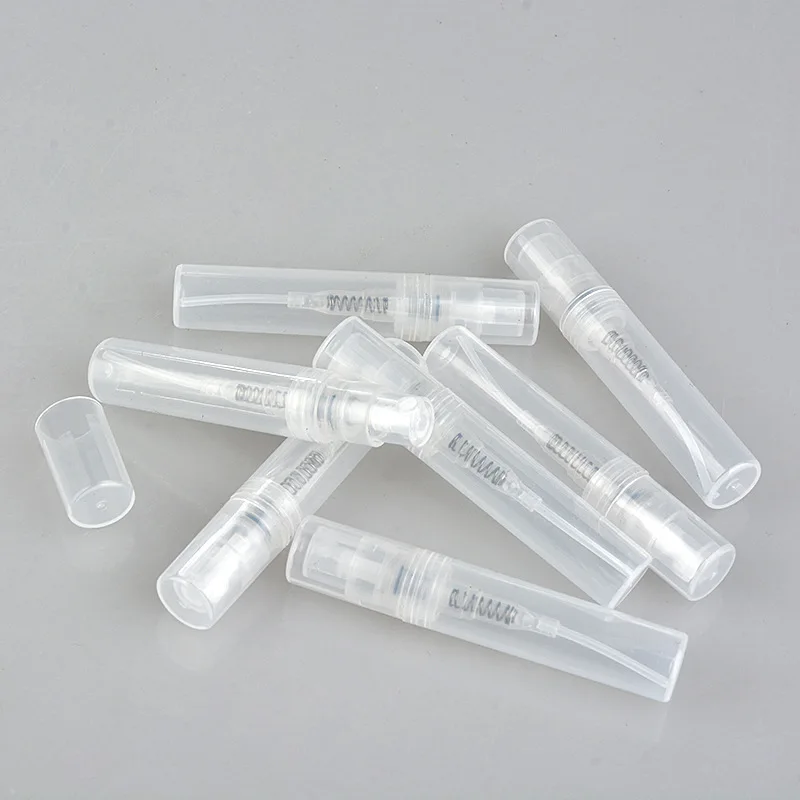 100/200PCS 2/3/5ML Kunststoff Spray Flasche Zerstäuber Parfüm Flaschen Spray Flüssigkeit Container Kleine kosmetische Verpackung mit Spritze