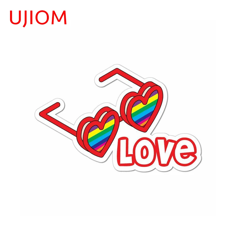 UJIOM Pride Gay Rainbow Equality Love Heart Glasses Wall Sticker Eye Catching Waterproof Vinly Decal Funny Chic Accessories