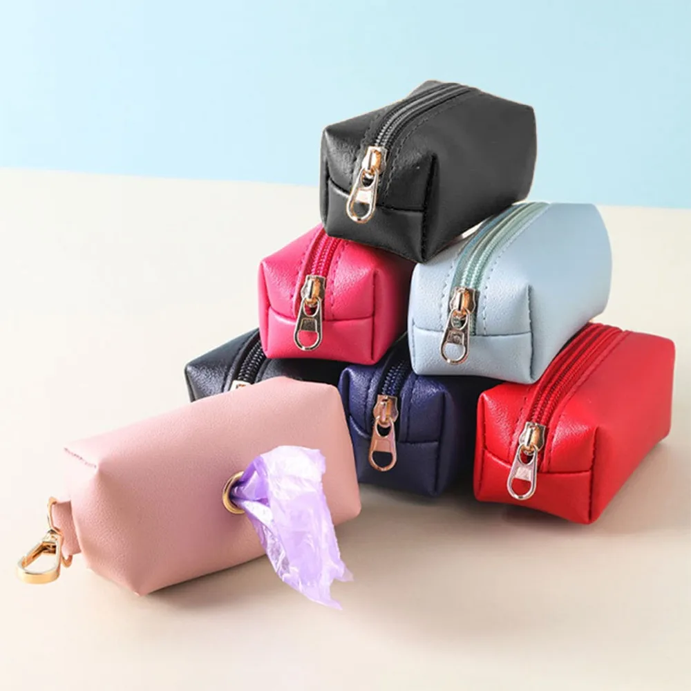 Waterproof Fabric Pet Poop Bag Holder Zipper Closure Solid Color Poop Bag Carrier Lightweight Mini Size Dog Waste Dispenser