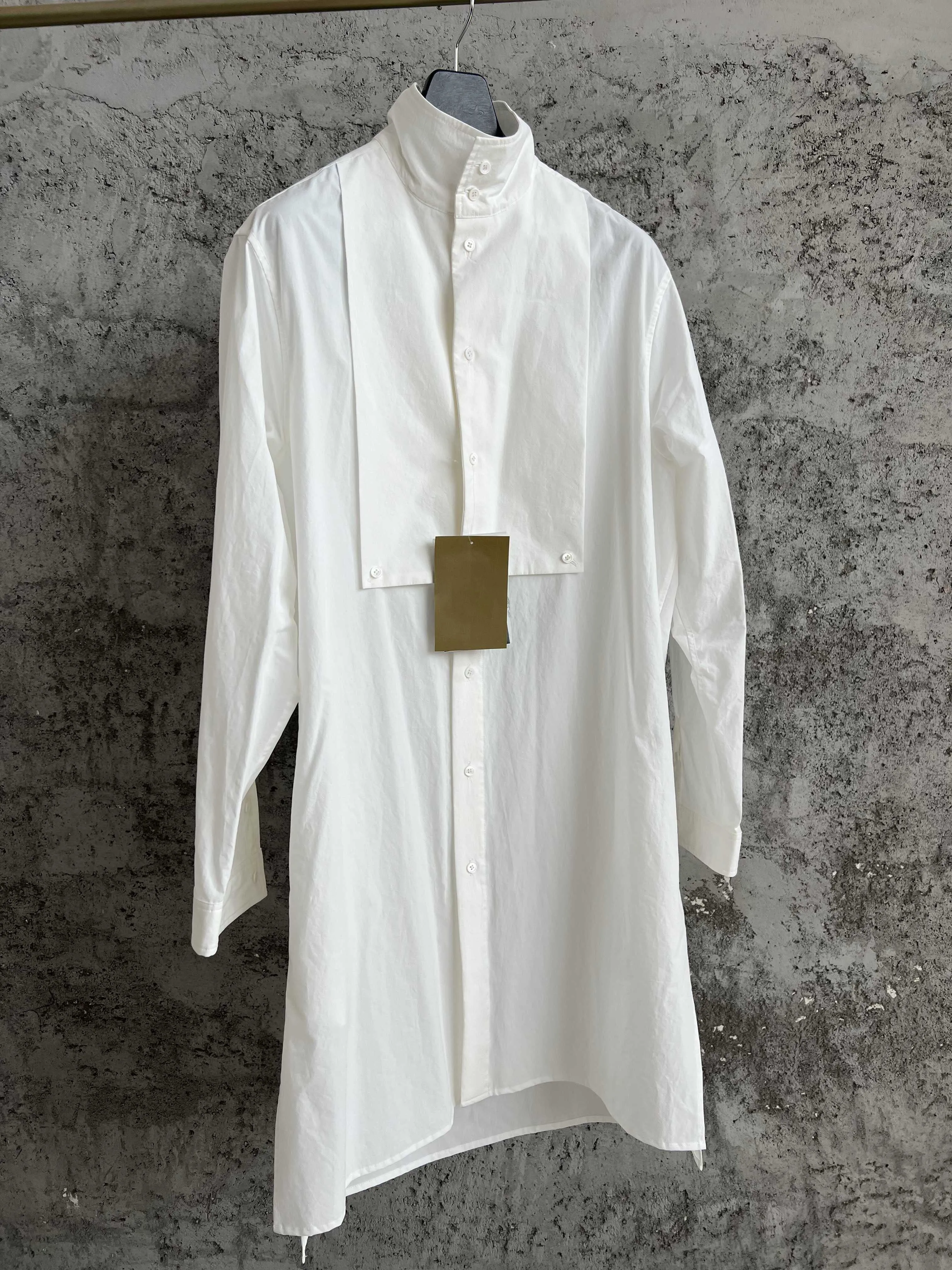 

Original design of cotton casual solid-color long-sleeved shirt with a design collar, mid-length scarf shirt for men