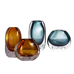 Glass Vase Light Luxury Amber Blue Crystal Transparent Hydroponic Flower Container Home Suitable  Hallway Living Room Decoration