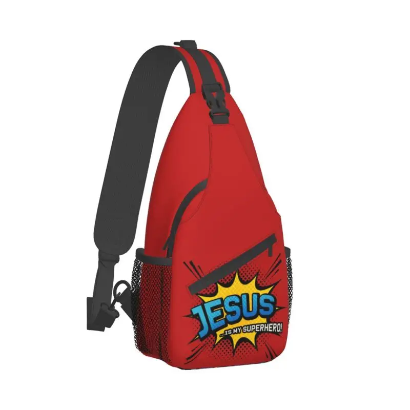 Christian Faith Gift Sling Chest Crossbody Bag Men Fashion Jesus Is My Superhero Shoulder Backpack for Travel Cycling