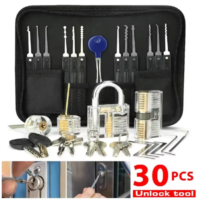 1 مجموعة قفل اختيار مجموعة أدوات الأقفال شفافة أقفال التدريب متعددة الوظائف مجموعة الصلب لأجهزة قفل للأدوات اليدوية