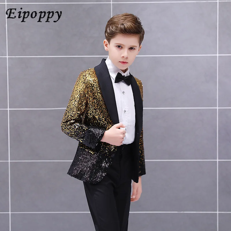 Setelan panggung anak laki-laki tampan, setelan atasan pertunjukan Piano pertunjukan