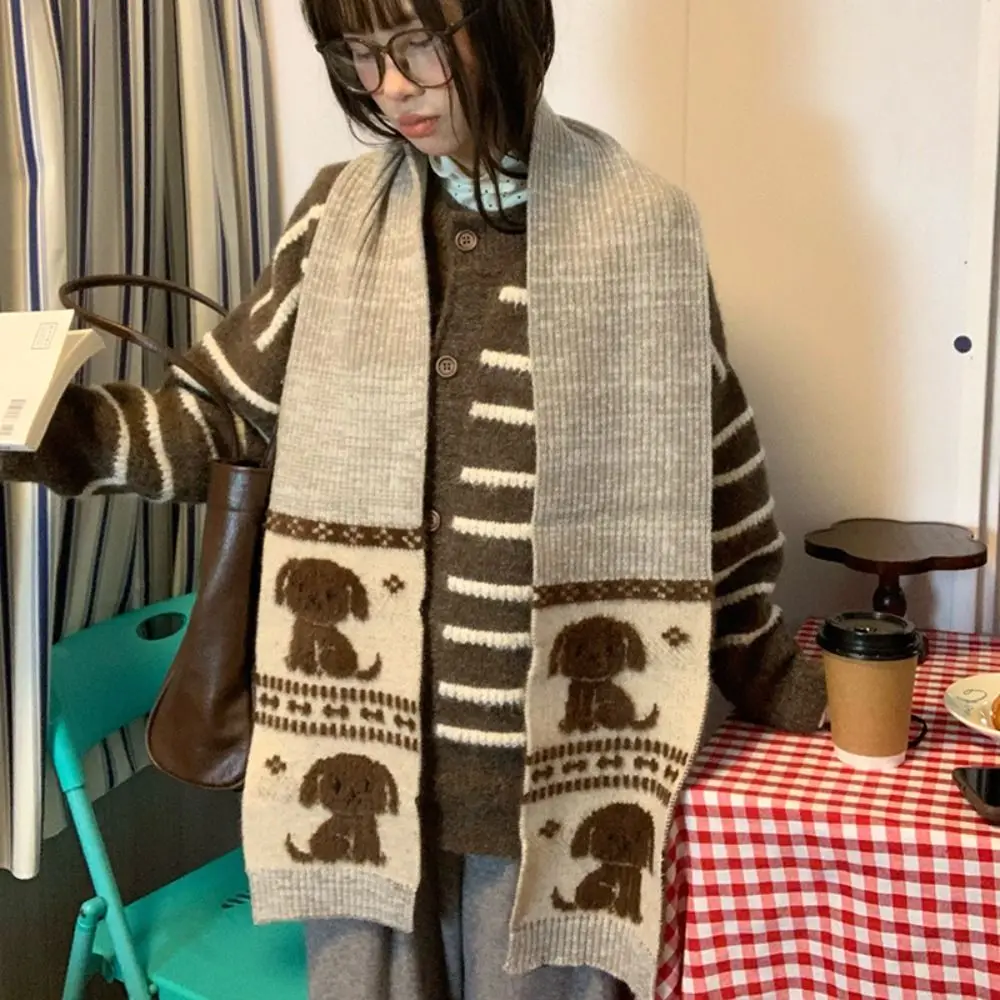 

Sweet Cool Cartoon Cat Knitted Scarf Jacquard Fluffy Puppy Cycling Neckerchief Japanese Style Cold Protection Winter Wool Scarf