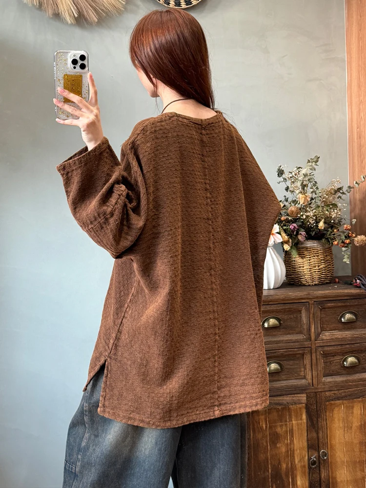 Amax LuluE 2025 Fall European Vintage Tops Females Classic Fashion Loose Oversized T-shirts Womens Casual Elegant Cotton Clothes