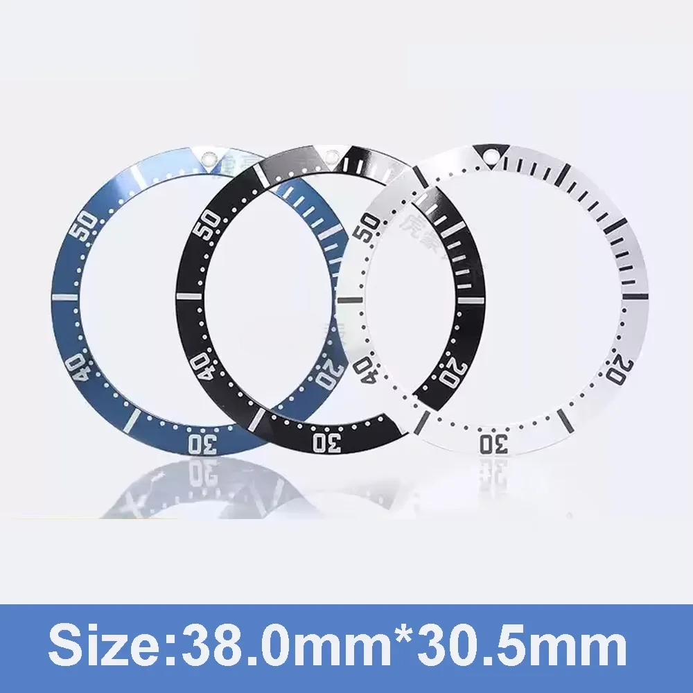 MOD 38,0 mm * 30,5 mm schwarz-blau-weißer, schräger, leuchtender Aluminium-Lünetteneinsatz für Seamaster