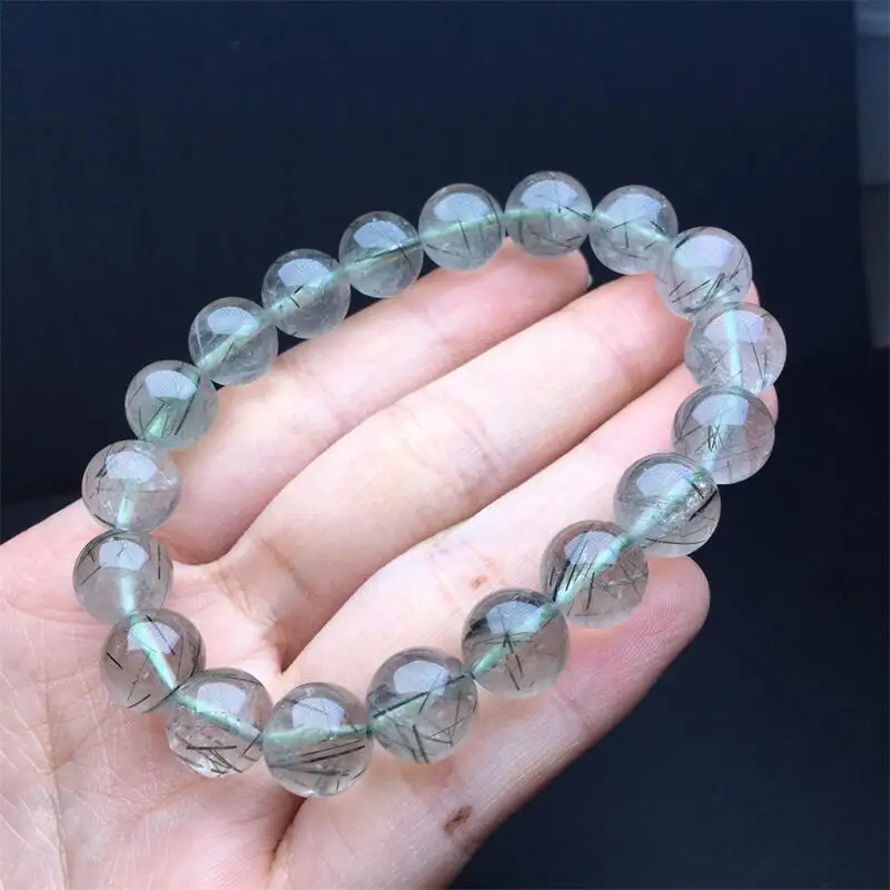 10MM Natural Green Rutilated Quartz Bracelet Women Men Handmade Stretch Rope Luxury Jewelry Energy Healing Gift 1PCS