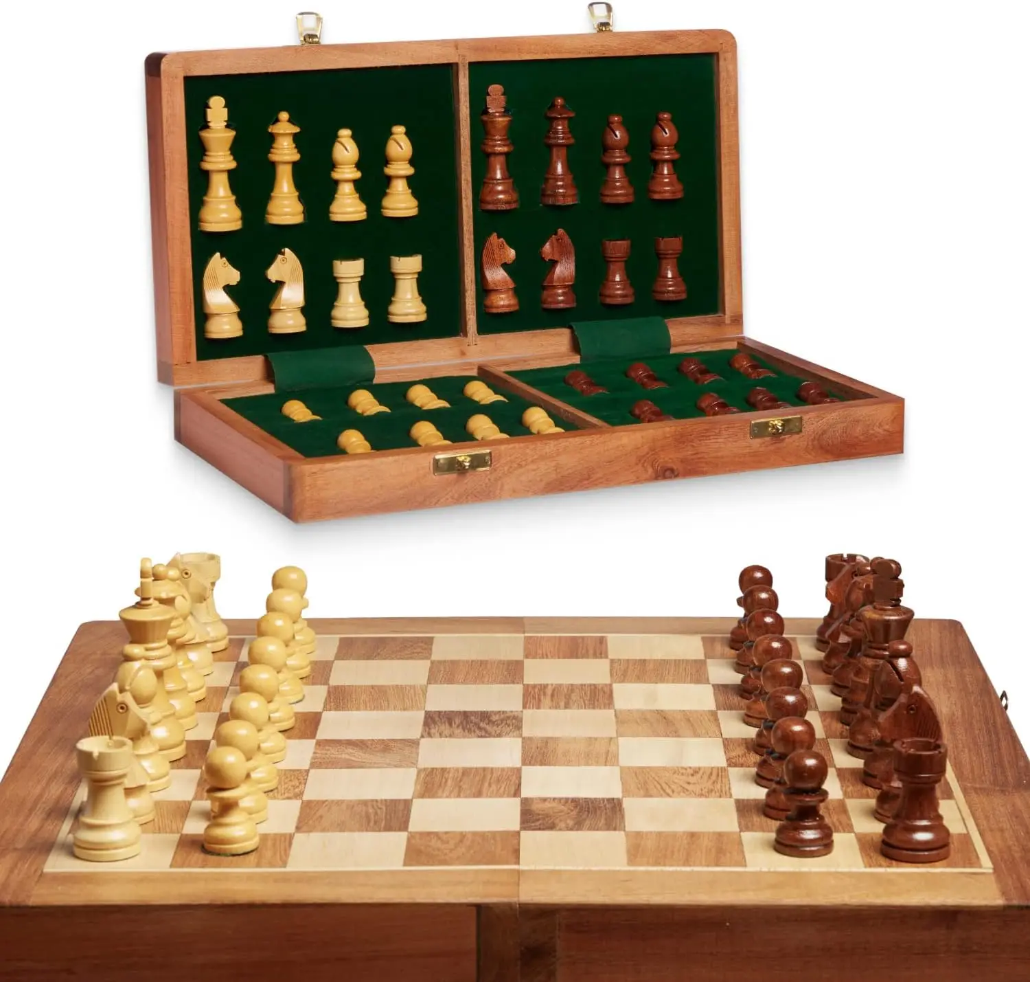 

Travel Chess Set, Magnetic Felted Pieces, Foldable Wooden Board, Portable & Easy Storage, 14 x 14.25 in, Brown
