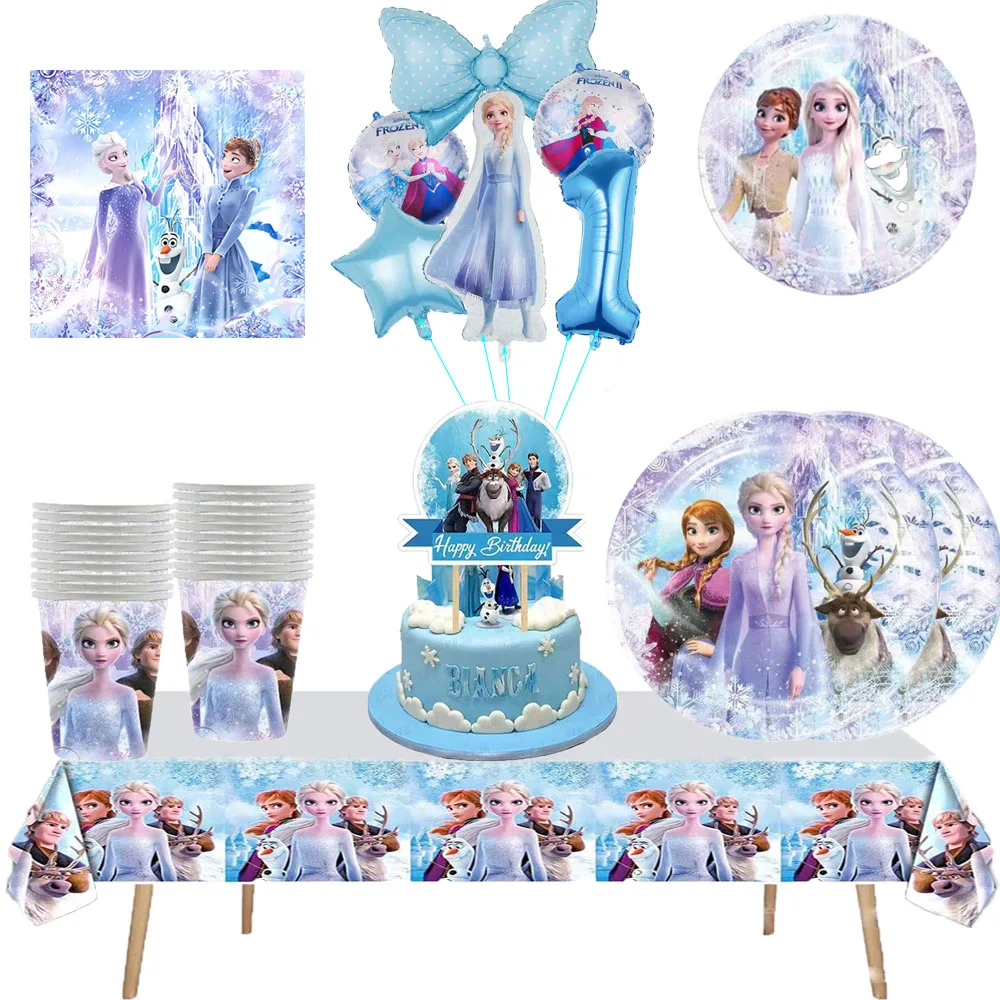 

50pcs Disney Frozen Elsa Anna disposable tableware suit paper cup napkin Suitable Boys and girls birthday party decoration