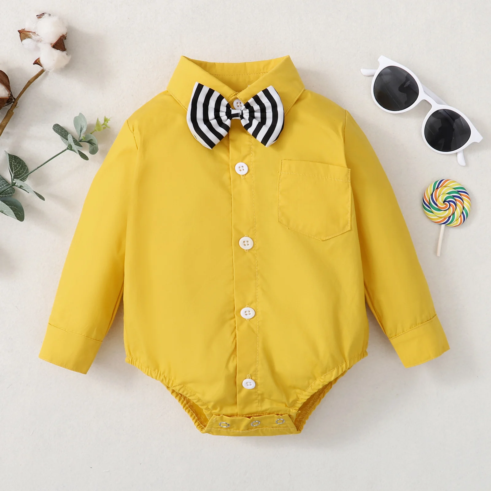 Summer  Infant  Baby  Boys  Formal  Dress  Shirt  Long  Sleeve  Button   Up  One-Piece  Romper   Jumpsuit   Wedding  Party 0-24M