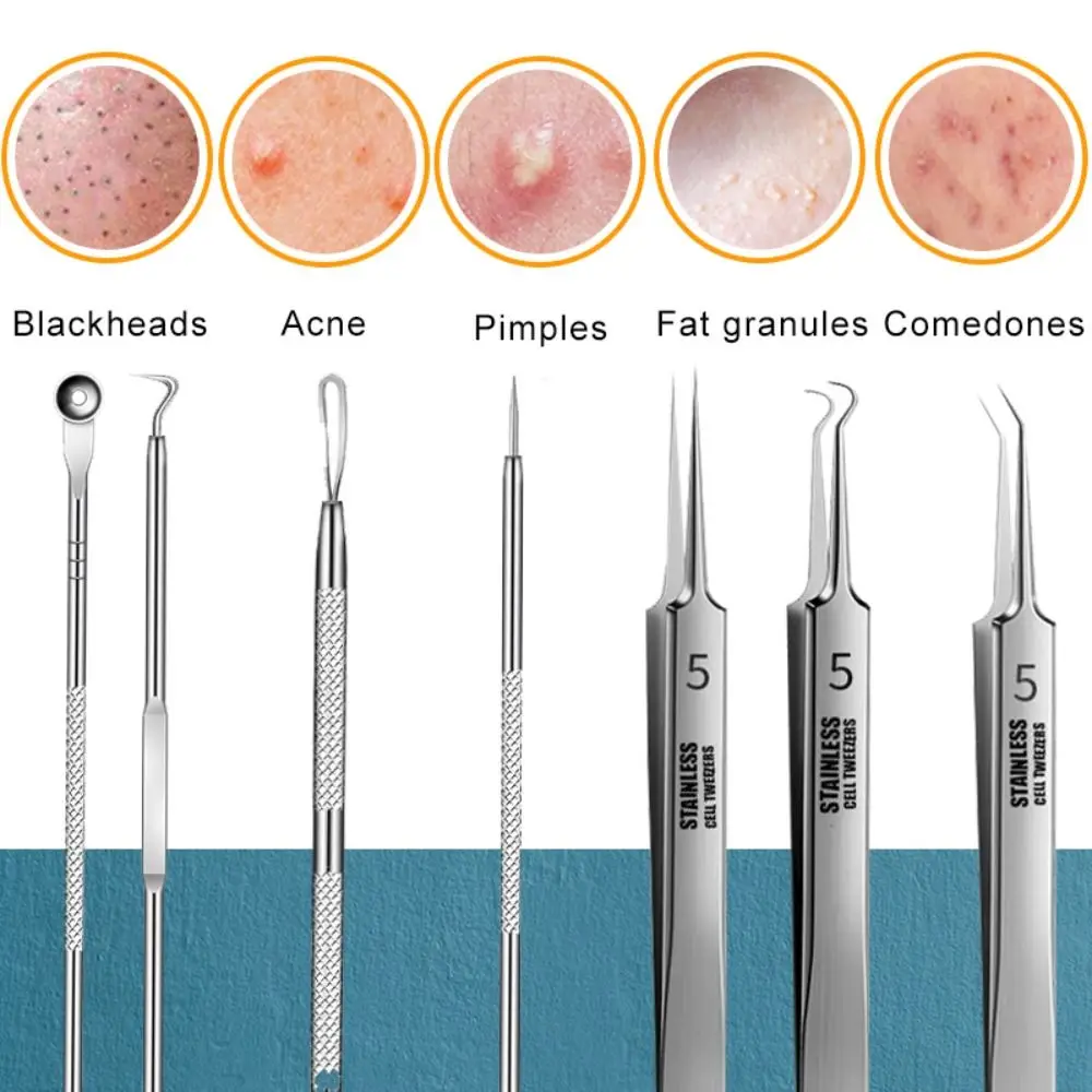 8 ピース/セットスキンツールビューティーサロンディープクリーナースクレーピング & 閉鎖にきび除去にきびピンセットセルクリップにきび針