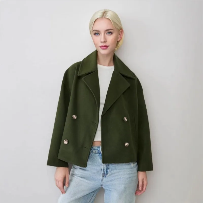 Elegant urban commuter women's coat 2025 Autumn new style suit collar  double-breasted simple  versatile mid-length women's coat