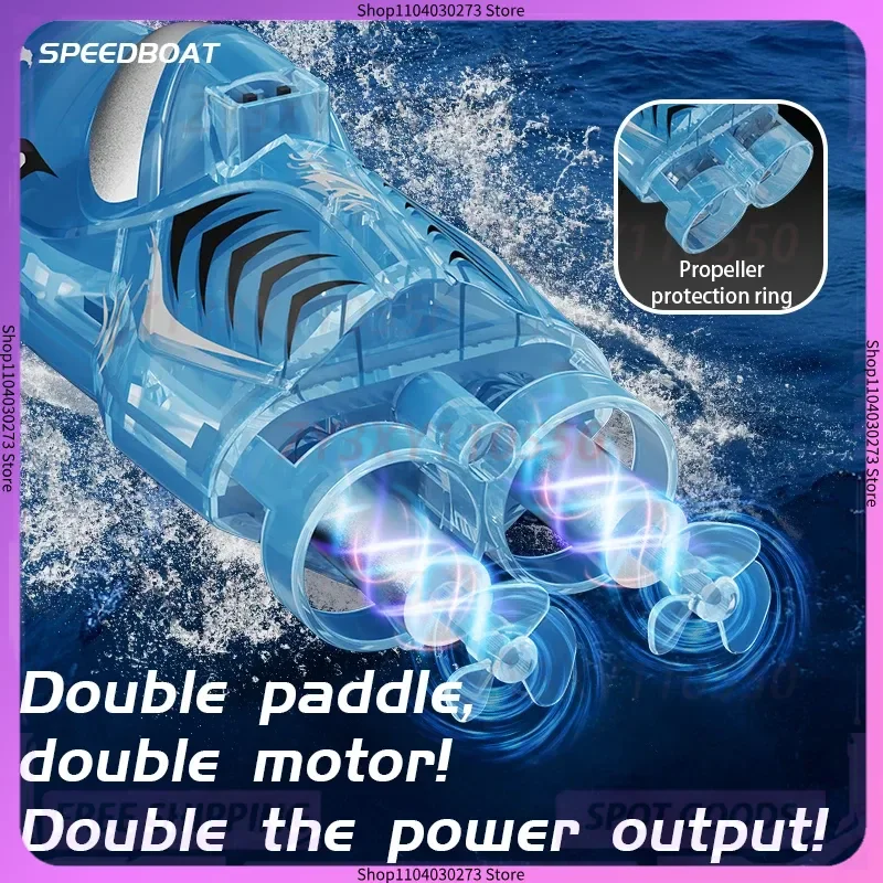 New Mini-remote control boat 2.4G high-speed rotating speedboat swimming pool toy water polo automatically turns back the lights