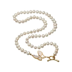 Real Freshwater Natural Pearl Necklaces Woman,White Pearl Necklace  Wife Mother Engagement Gift Butterflyer