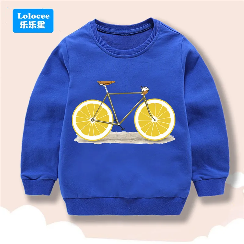 Kids Creative Lemon Bicycle Graphic Sweatshirt Crew Neck Long Sleeve Pullover Boys Girls Spring Casual Tops