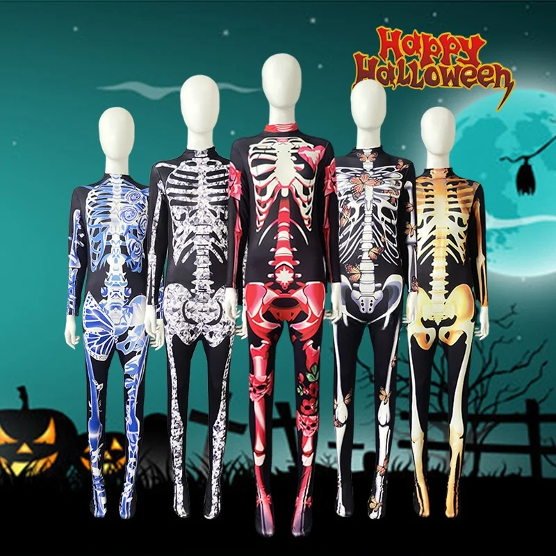 

Костюм скелета ужасов на Хэллоуин, женский комбинезон с костяным скелетом, облегающий костюм для косплея для взрослых, полиэфирное волокно 00%