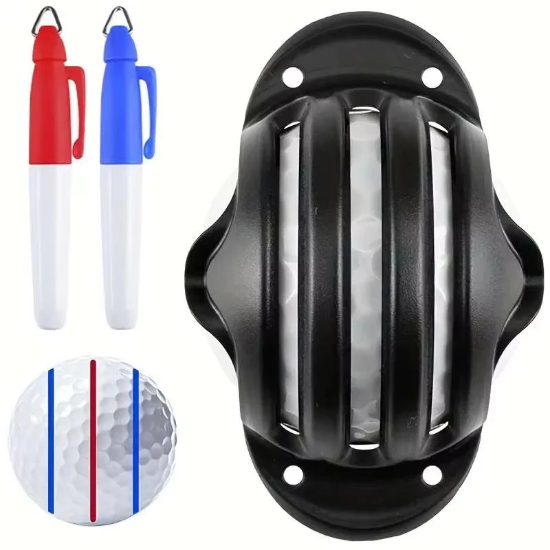 Golf Ball Liner Triple Line with 2 Marker Pen Color Blue Red Putting Position Aids Line Marker