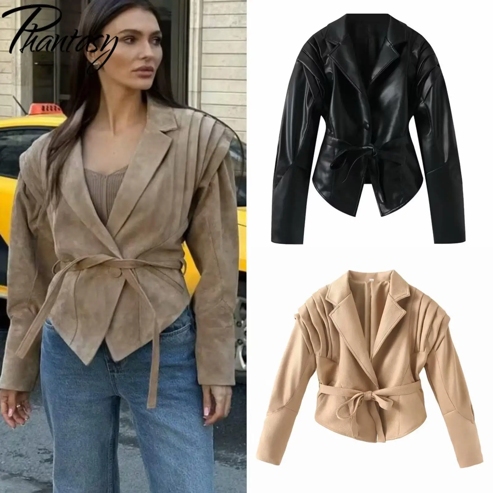 판타지 레이디 레이스업 재킷 가을 러플 빈티지 솔리드 컬러 롱 슬리브 코트 2025 여성 패션 하이 스트리트 아우터웨어