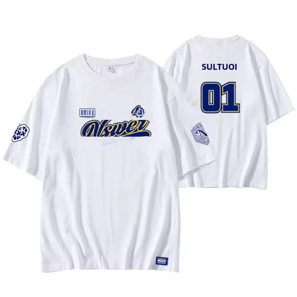 Nmixx University Style Loose Fit Short Sleeve Women Men T-shirt Cotton Summer Performance Support Music Clothing Neck Design