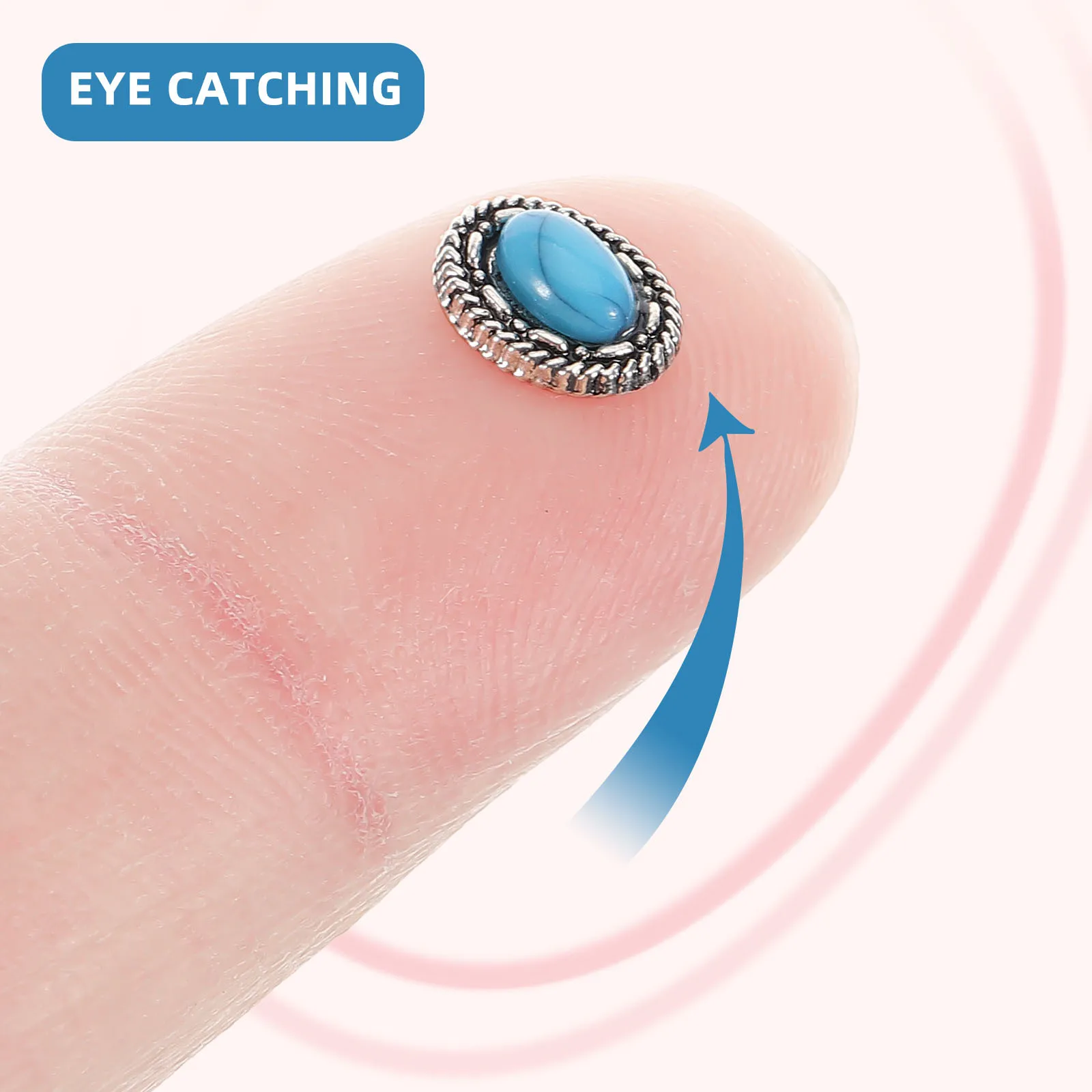 ชุดตกแต่งเล็บสไตล์เรโทร 20 ชิ้น สีเทอร์ควอยซ์ ทำจากโลหะผสมและเรซิ่น สำหรับตกแต่งเล็บแบบ DIY เหมาะสำหรับผู้หญิง ใช้ได้ทุกวัน