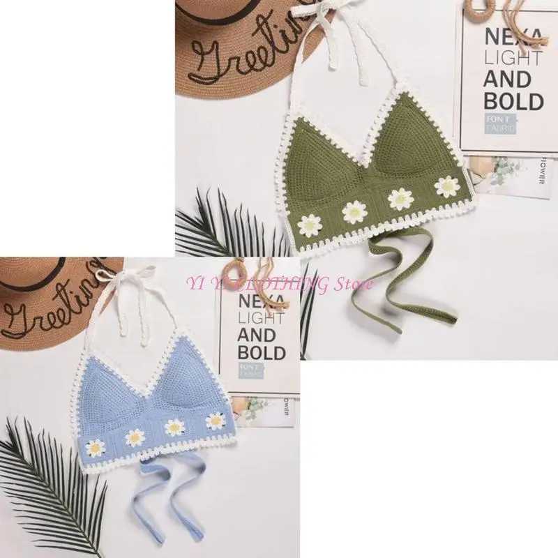 

N5KF Boho Crochet Floral Bralette для майки Cami Sexy Padded Backless Cors