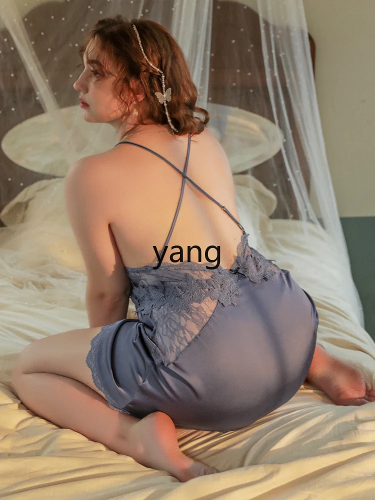 Yjq pajamas women's summer lace high-end feeling ice silk suspender nightdress loose