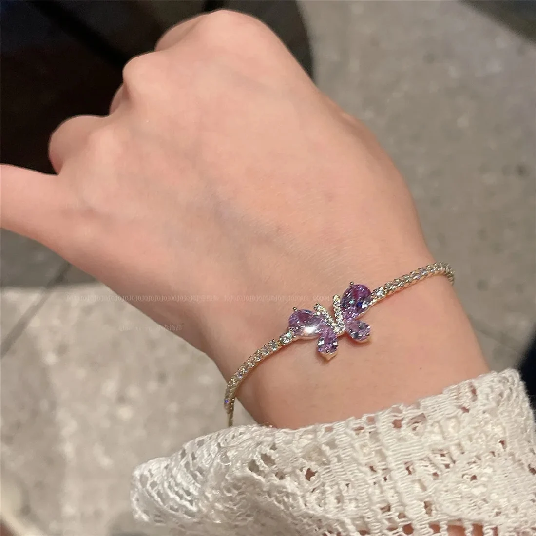 Charm Bracelets For Women Girl Purple Butterfly Zirconia Gemstone Shine Crystal Bangle Fine Jewelry Party Accessories