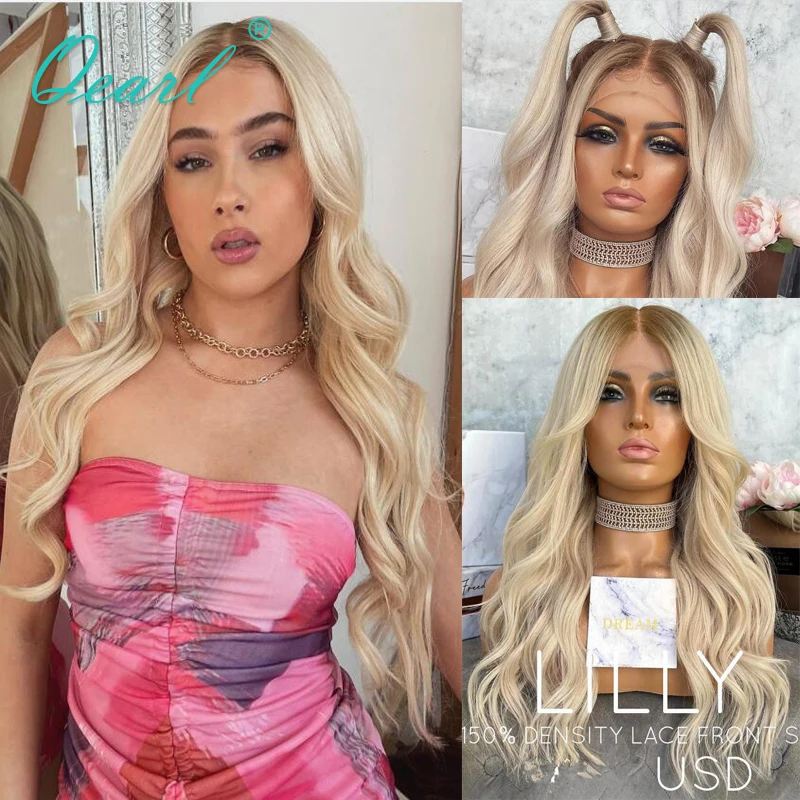 

Ash White Blonde Full Lace Wig Loose Body Wave Lace Front Human Hair Wigs HD Transparent 13x6 Bleached Knot 180% Remy Hair Qearl