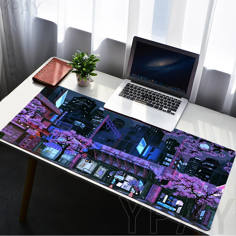 Pixel Mouse Pad Japan Street Large Gamer Mousepad Keyboard Mat Office Mouse Mats Rubber Slipamt Deskpad XXL Table Mat