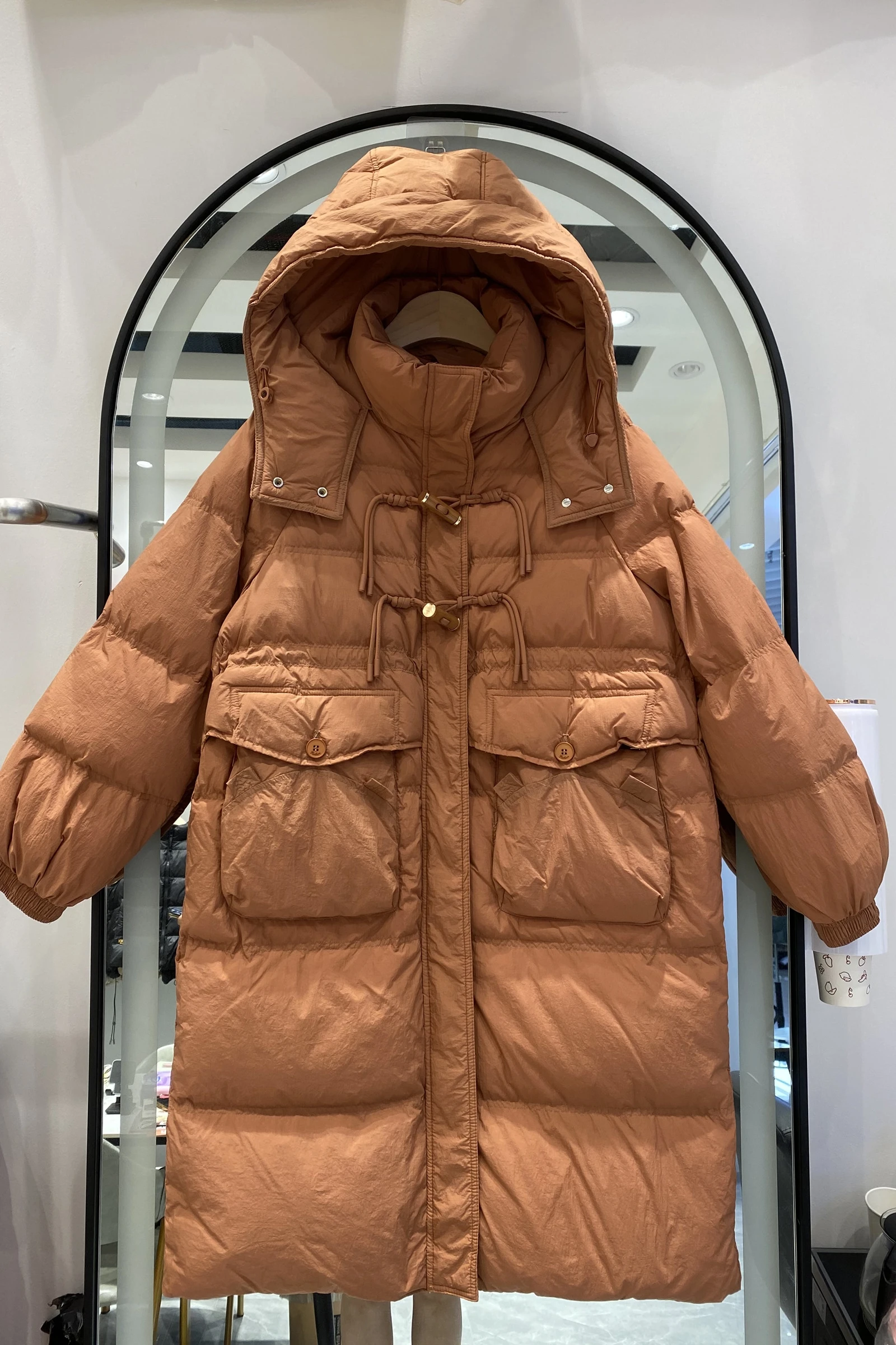 Fall Winter 2023 New Down Jacket Women Hooded Korean Fashion Long Sleeve Casual Warm Thickened White Duck Down Button Coat L421