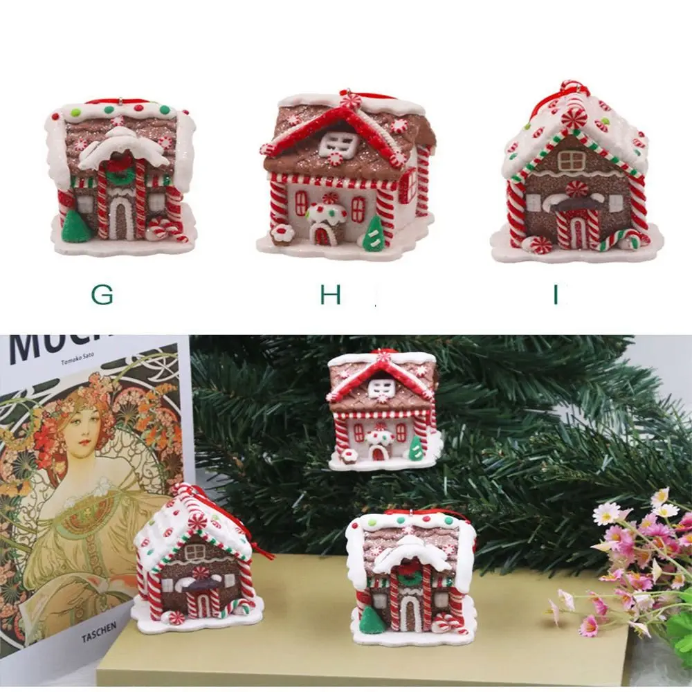 Resin Christmas House Hanging Pendant Colorful Christmas Hanging Ornaments Christmas Gingerbread House Xmas Tree Scene