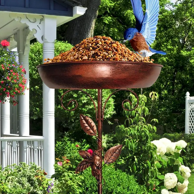 

Металлическая чаша для кормления птиц, съемная ванна для птиц и колышек для кормления птиц для улицы, украшение для сада и двора, железный орнамент