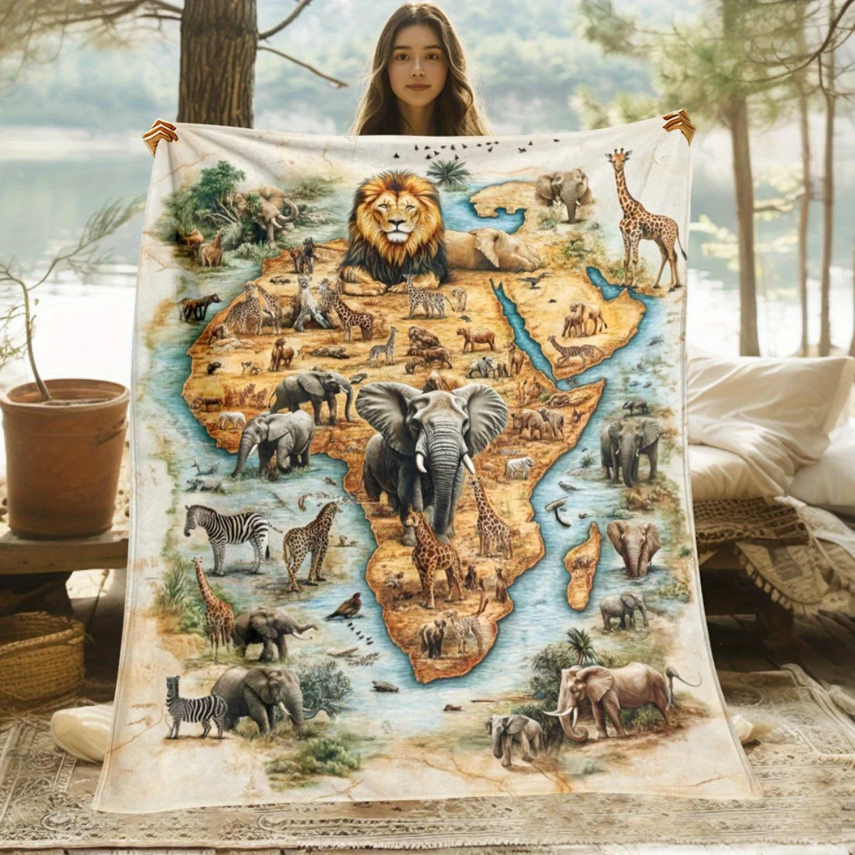 Super Soft Safari Animal Print Blanket Throw for Nursery Kids Bed Decor African Wildlife Jungle Zoo Fleece Cover