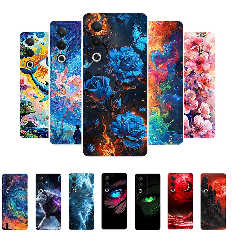For OPPO A80 5G Case Flower Red Moon Silicone Soft TPU Back Cover for OPPO A80 A 80 5G CPH2639 Phone Case OPPOA80