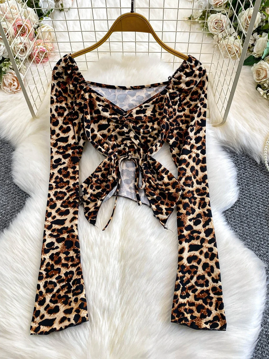 

Slimming Pure Desire Sexy Girl Bell Sve irt Women's Autumn Winter Design Dstring Base Layer Top Square Collar