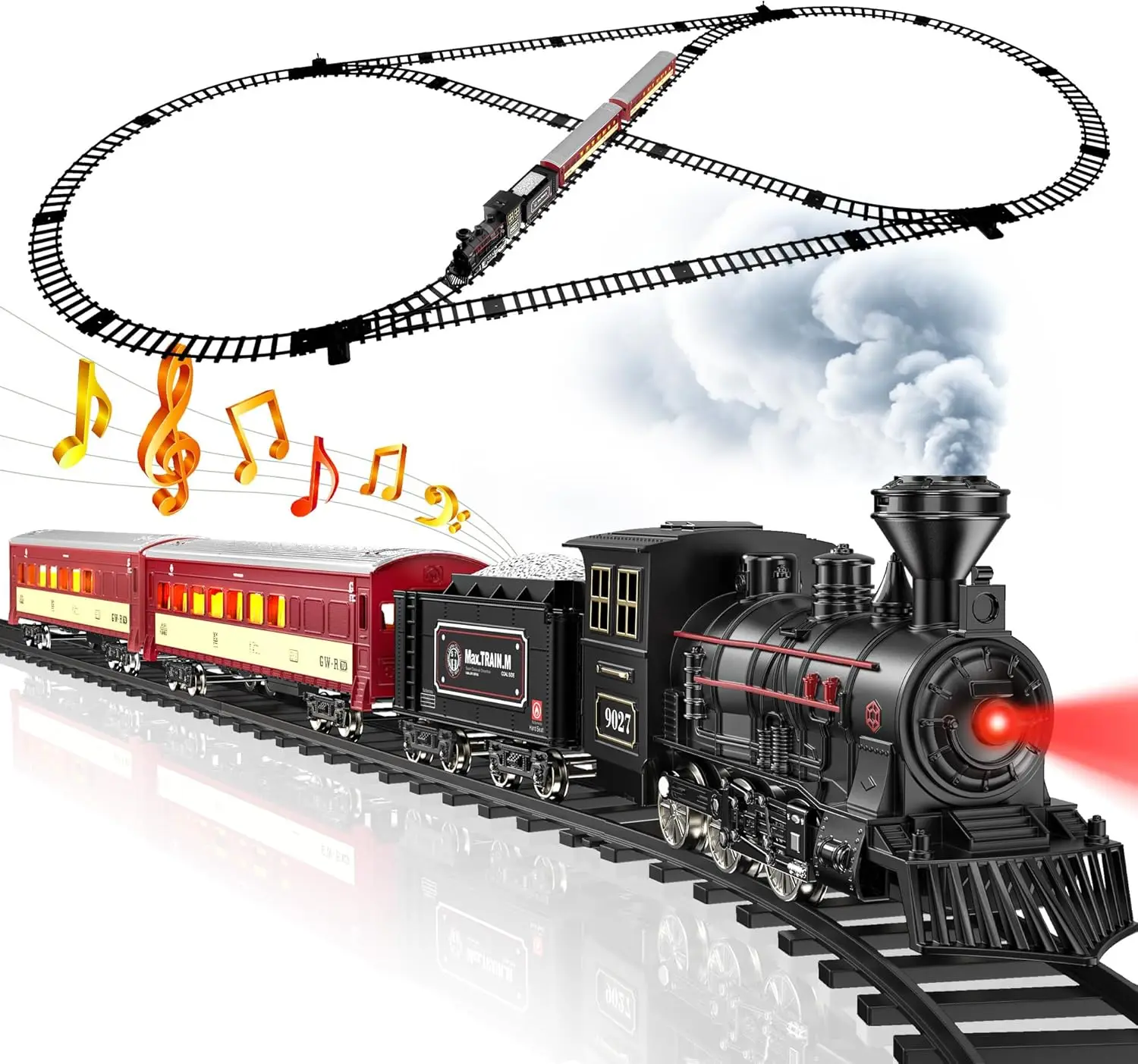 Train Set - Metal Train Toys with Luxury Tracks and Glowing Passenger, Christmas Train Sets for Around The Tree with Smokes, Lig