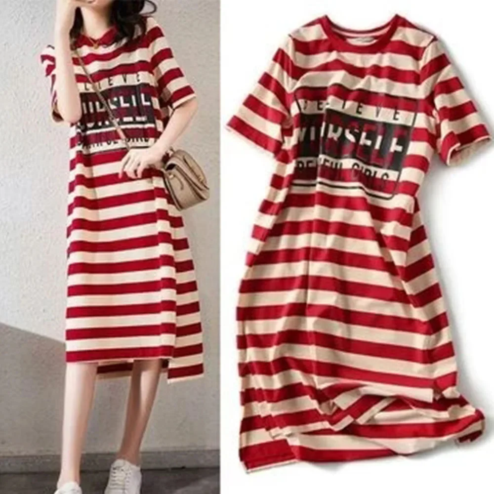 

Women Dress Woman Loose Thin Dresses Striped Letter Costume for Lady 2024 Summer Femal Normal Clothes Plus Size 3xl