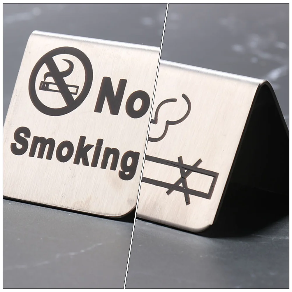 

2 Pcs No Smoking Sign Table Signs Simple The Desk Stainless Steel Tent Non-smoking for Restaurant