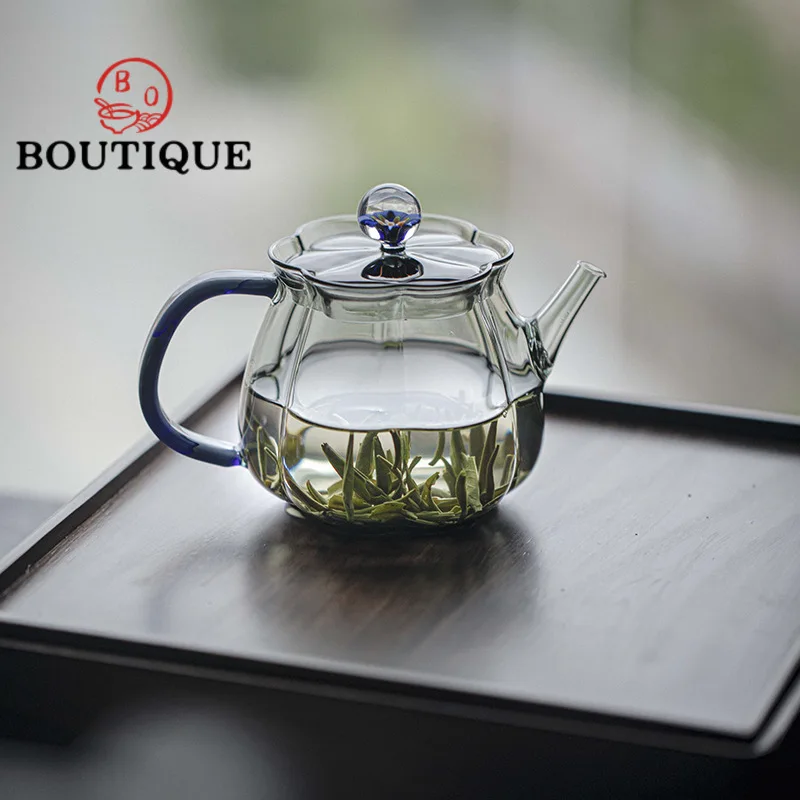 240ml Handmade Glass Bubble Tea Pot Japanese Plum Blossom Pot High Borosilicate Heat-resistant Kettle With Filter Kungfu Tea Set